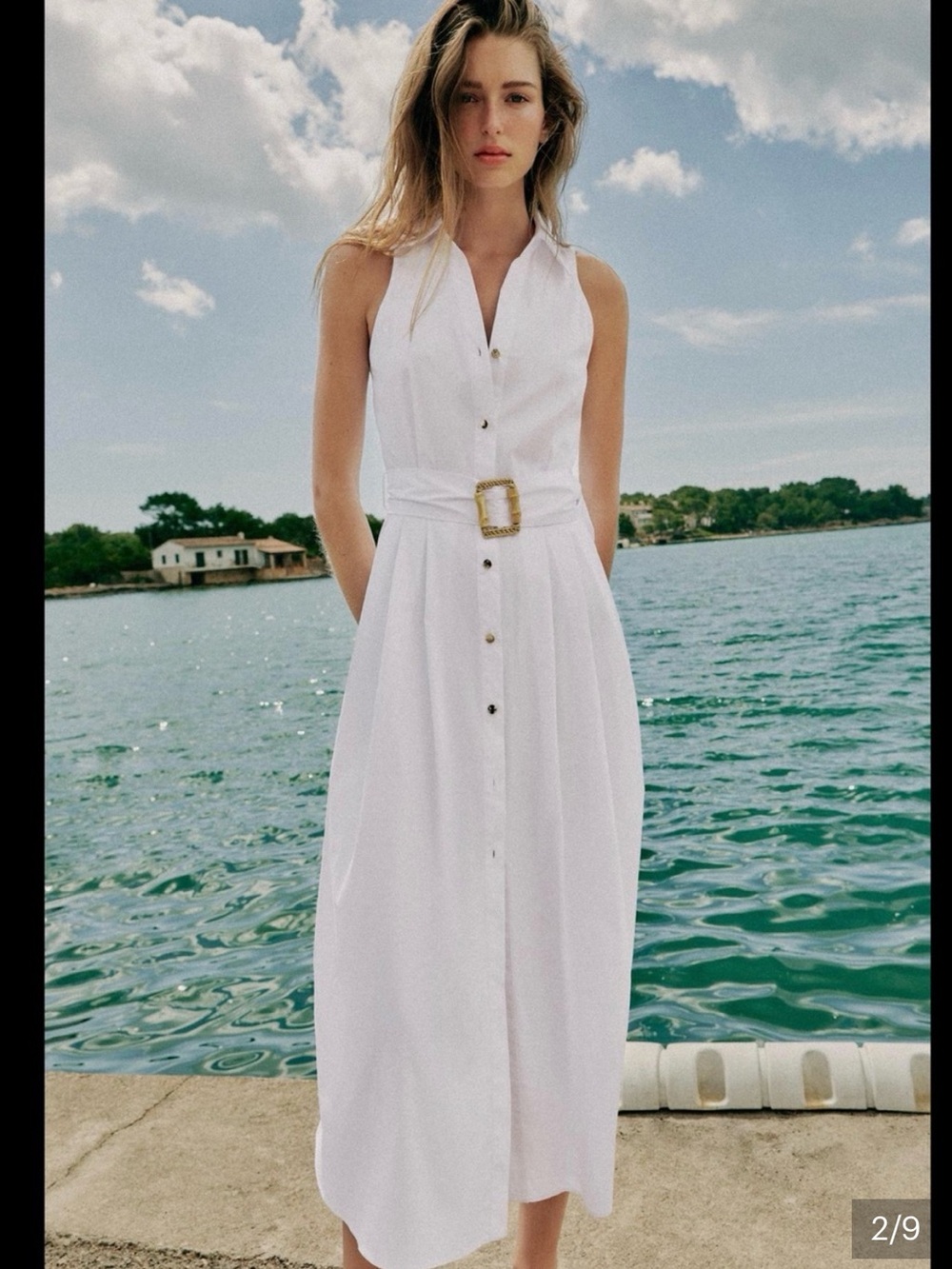 ZARA Belted Poplin white SHIRTDRESS
